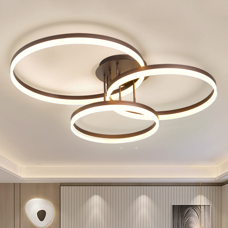 Coffee Hoop Shaped Ceiling Light Minimalist 3-Light Acrylic LED Semi Flush Mount Lamp with Spiral Design, Warm/White Light
