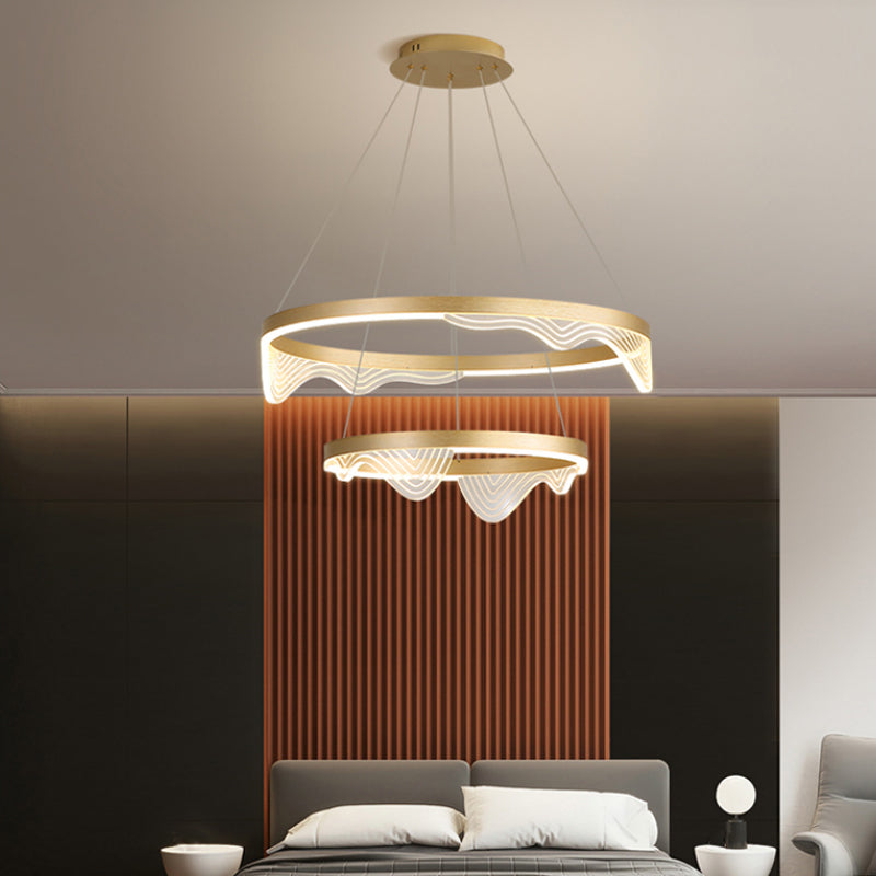 LED POST-MODERN HED sospeso Gold a sospensione 2/3 a livello Wavy-bordo lampadario rotondo con ombra acrilica