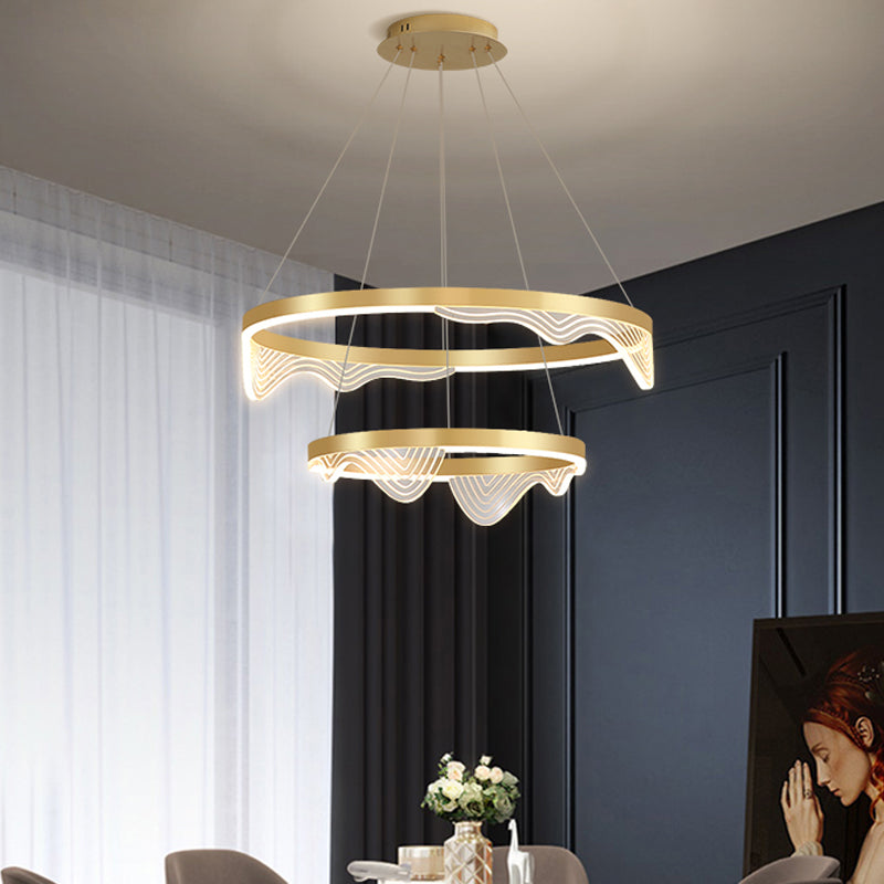 LED POST-MODERN HED sospeso Gold a sospensione 2/3 a livello Wavy-bordo lampadario rotondo con ombra acrilica