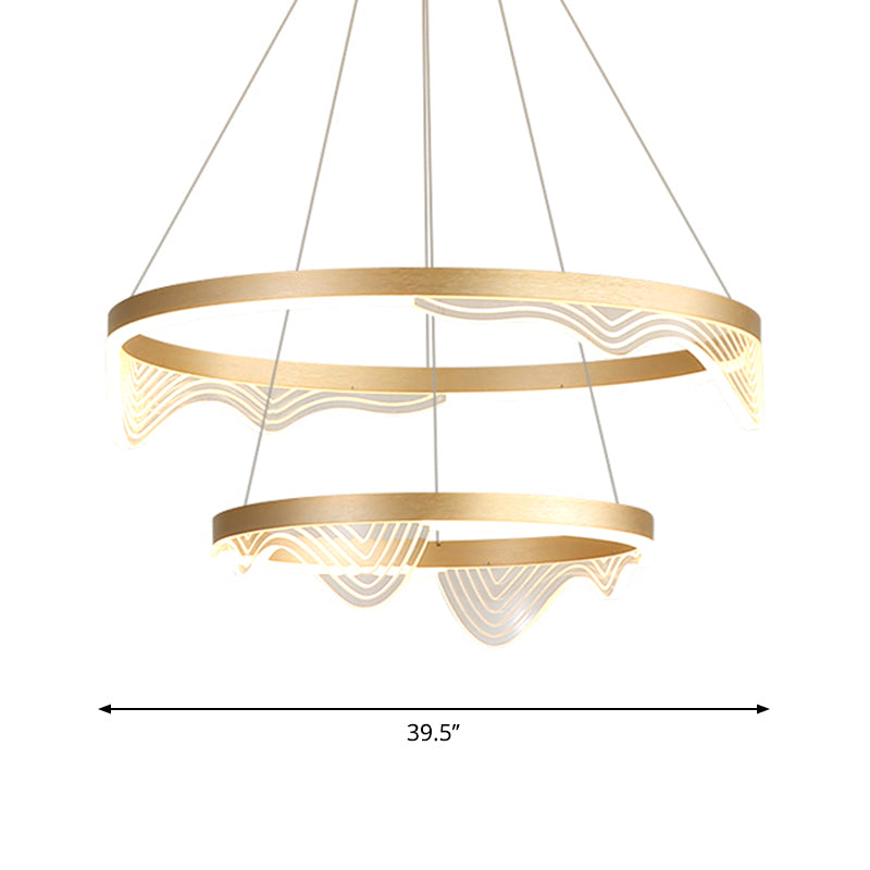 LED POST-MODERN HED sospeso Gold a sospensione 2/3 a livello Wavy-bordo lampadario rotondo con ombra acrilica