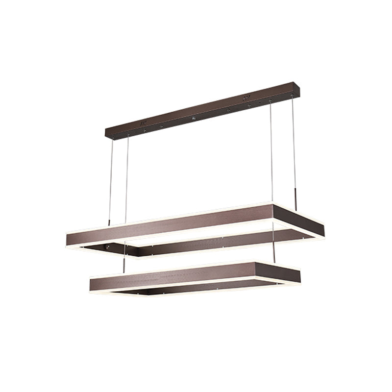 Aluminum 2/3-Tiered Rectangular Pendant Light Modernism Brown LED Chandelier in Warm/White Light