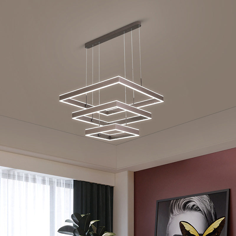 2/3/4 TIERS vierkante woonkamer kroonluchter acryl minimalistische led suspensie hanger in koffie, warm/wit licht