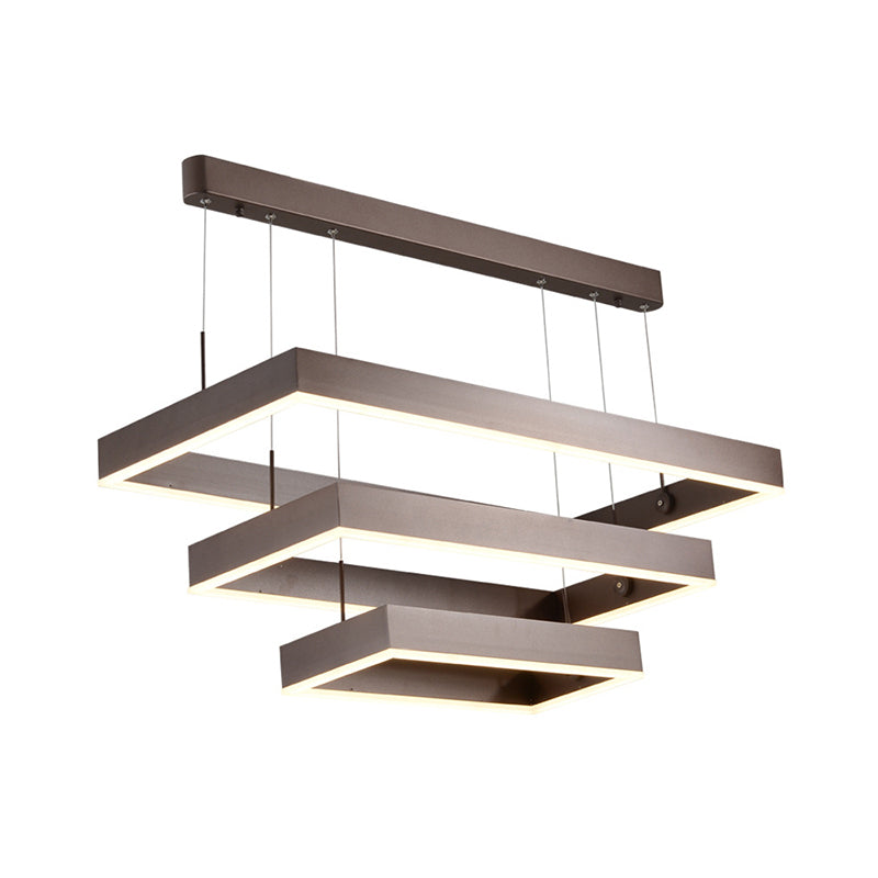 Eenvoud gelaagde taps toelopende kroonluchter metalen woonkamer rechthoek led hanger lamp in bruin, klein/groot