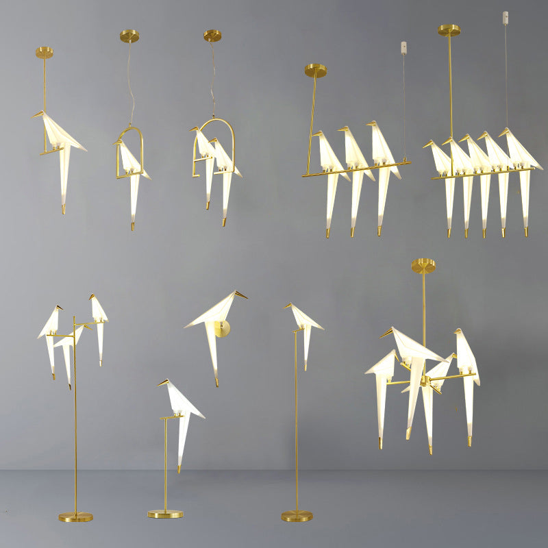 Nordic 1/2/3-Bulb Ceiling Light White-Gold Round Pendant Light Kit with Plastic Crane Shade