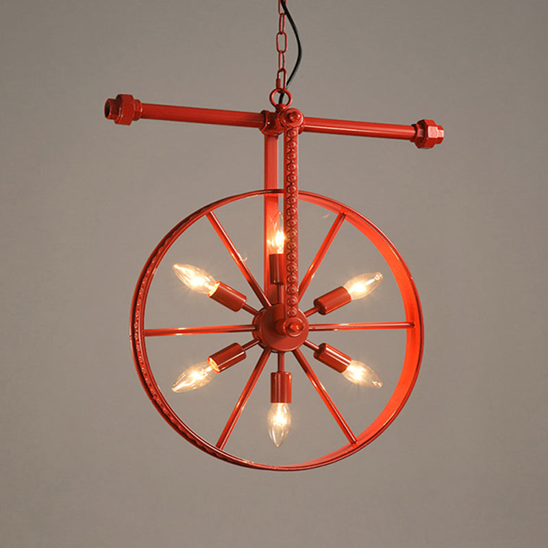 Metallic Wheel Chandelier Lamp Art Deco 6 Lights White/Black/Rust Pendant Ceiling Light for Restaurant