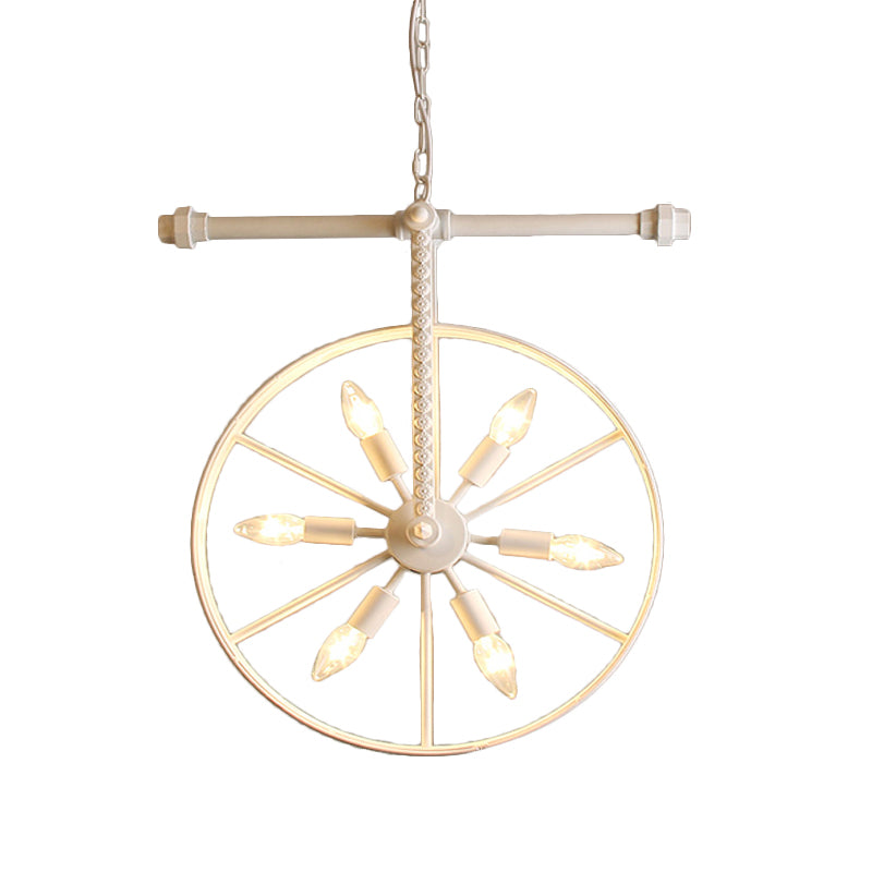 Metallic Wheel Chandelier Lamp Art Deco 6 Lights White/Black/Rust Pendant Ceiling Light for Restaurant