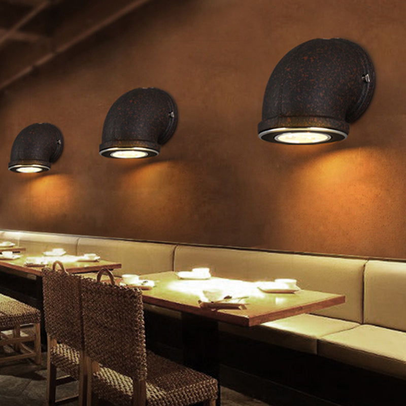 Iron Black Finish Wall Sconce Water Pipe/Cage/Fist Shaped 1-Bulb Industrial Style Wall Mounted Light Fixture