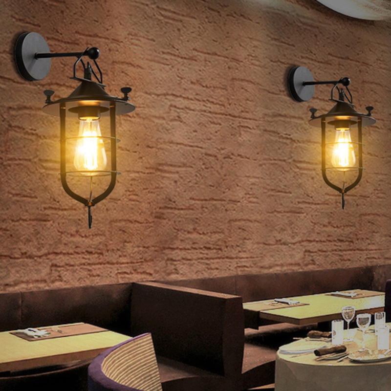 Iron Black Finish Wall Sconce Water Pipe/Cage/Fist Shaped 1-Bulb Industrial Style Wall Mounted Light Fixture