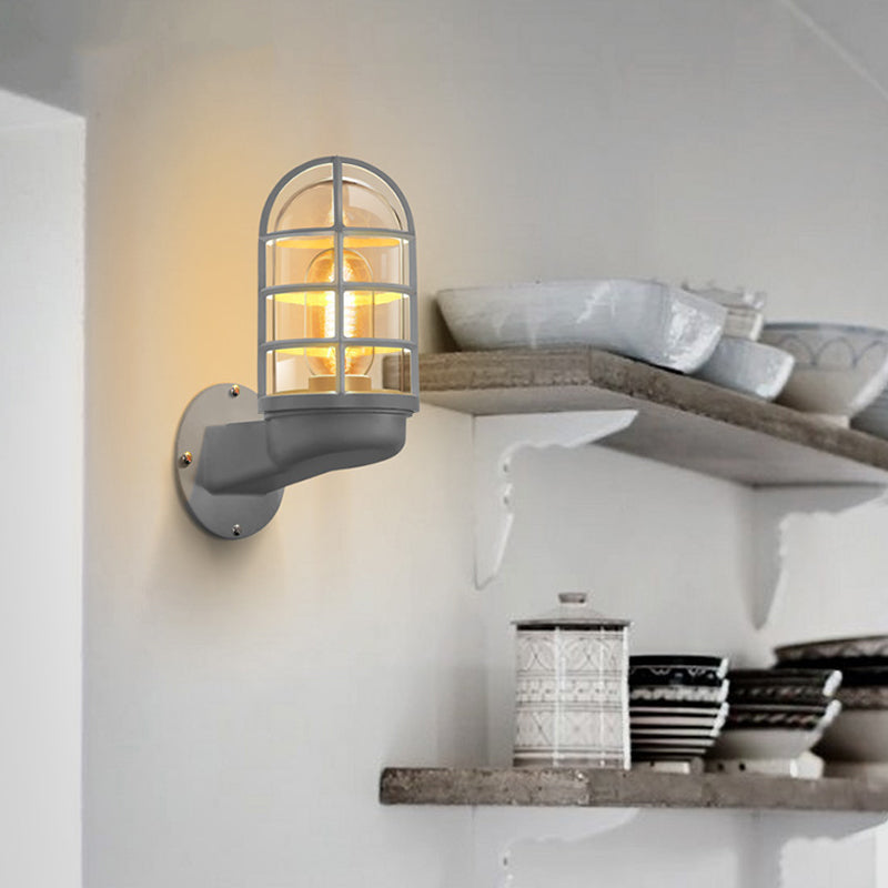 Lampada da parete con capsula a soppalco Flampada a parete singola Light Sconce in vetro trasparente con gabbia di filo in rosa/blu/ruggine