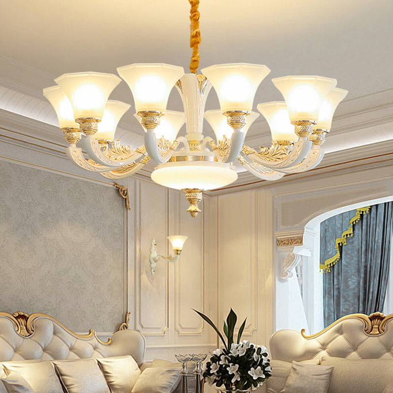 Traditionele ochtendglorie kroonluchter 6/8/12 lichten opaal matglas hanger lamp in het wit