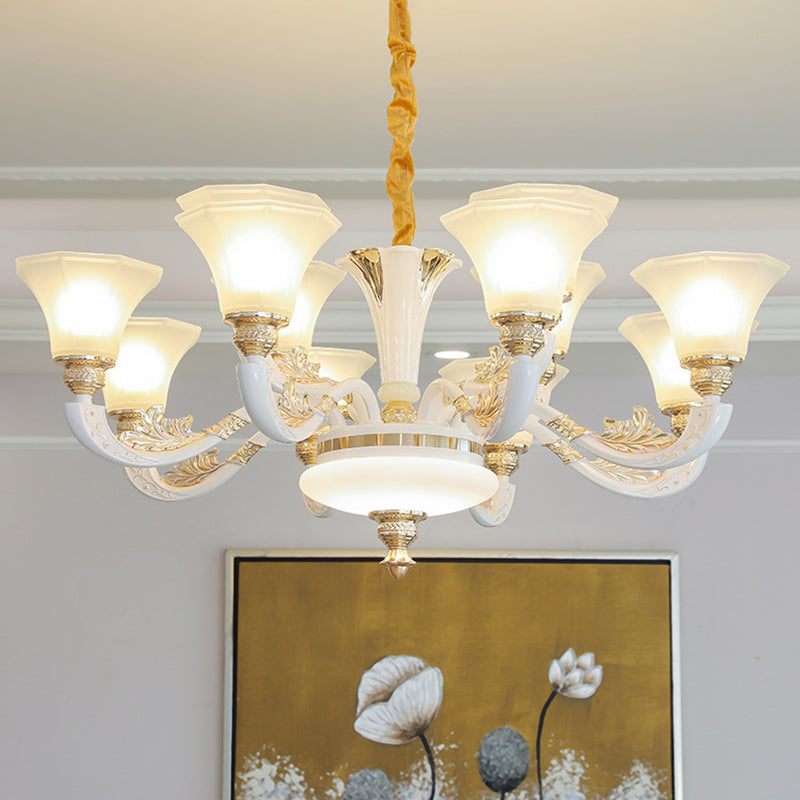 Traditionele ochtendglorie kroonluchter 6/8/12 lichten opaal matglas hanger lamp in het wit