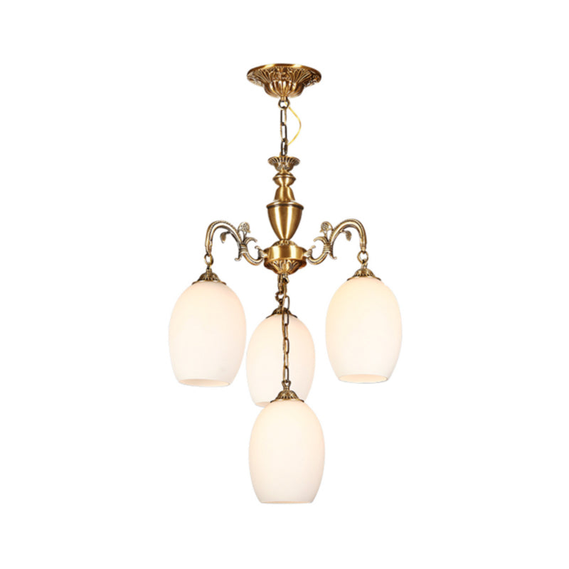 4/6-bulb ovaal kroonluchter verlichting vintage bronzen afwerking mat wit glas naar beneden verlichting hanger