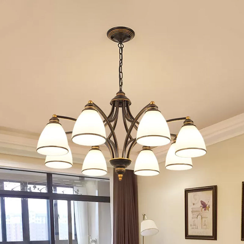 6/8 lichten kroonluchter retro cilinder/bel helder kristal/wit glas hangende hanger in zwart/goud voor woonkamer