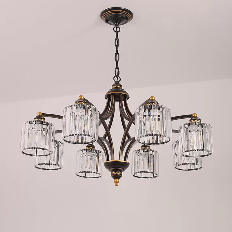 6/8 lichten kroonluchter retro cilinder/bel helder kristal/wit glas hangende hanger in zwart/goud voor woonkamer