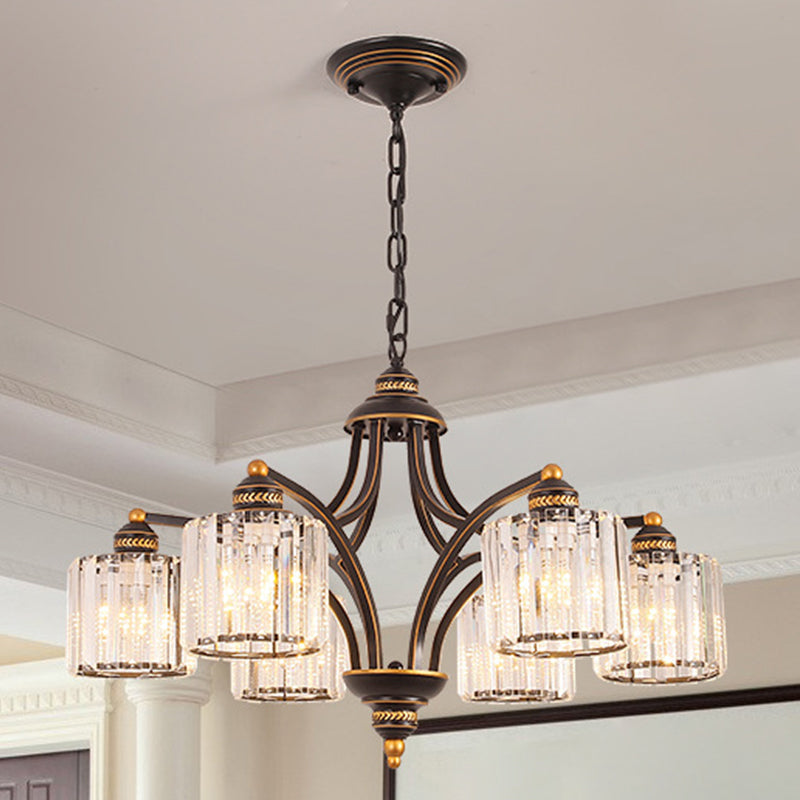 6/8 lichten kroonluchter retro cilinder/bel helder kristal/wit glas hangende hanger in zwart/goud voor woonkamer