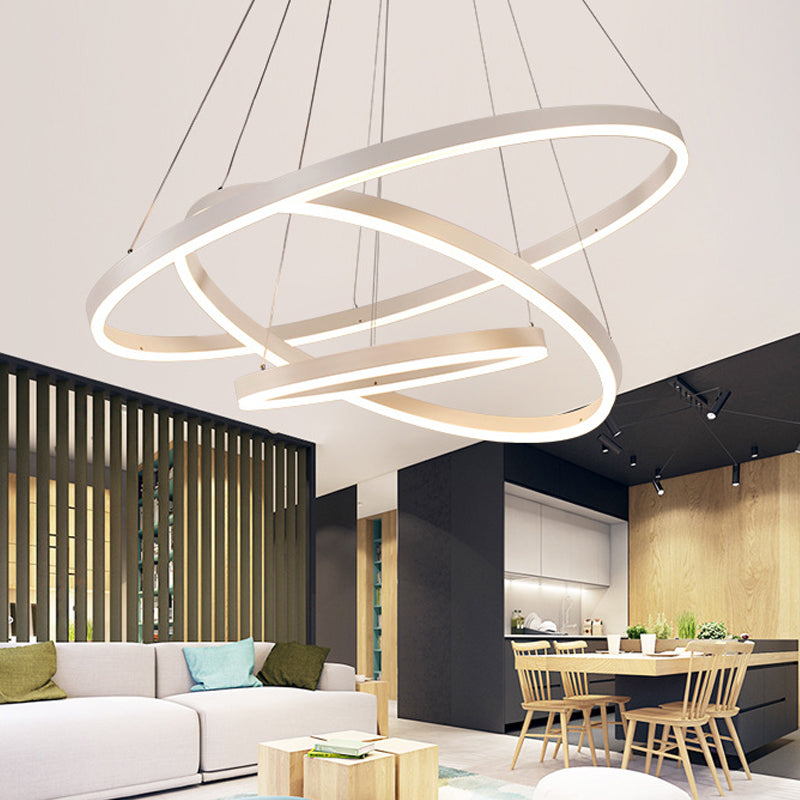 2/3 Tiers Aluminum Pendant Light Fixture Minimalistic White/Coffee LED Chandelier Lamp for Dining Room