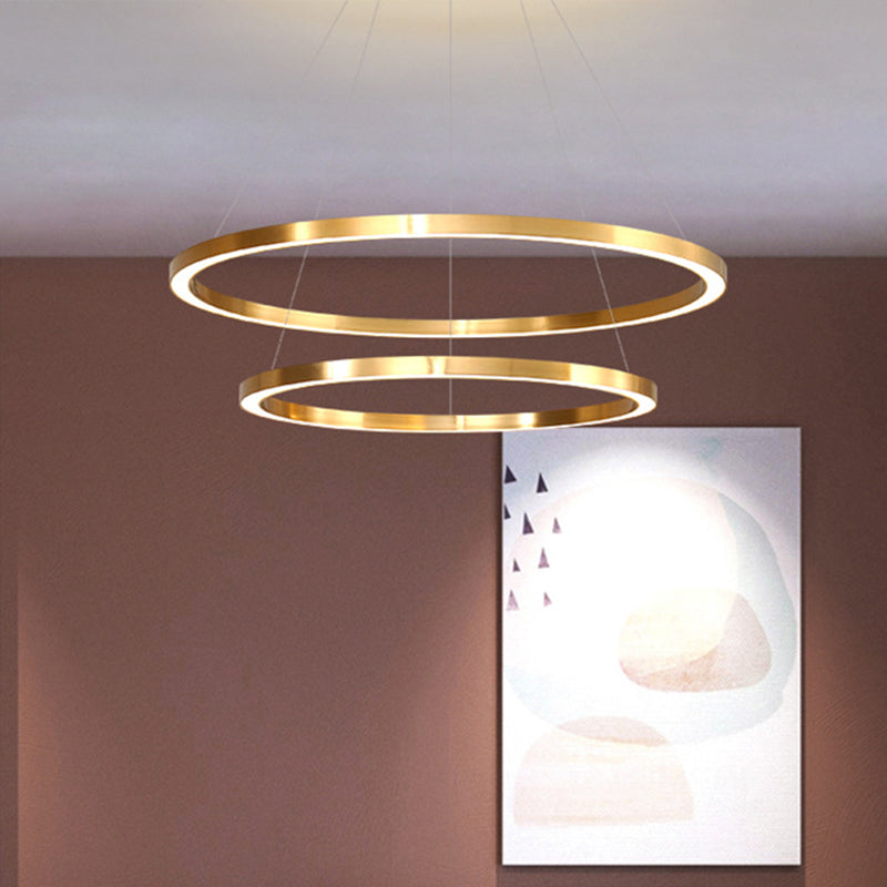 Luce a ciondolo a LED postmoderno Ottone lucido 2/3/4 lampadario circolare a livello con ombra acrilica