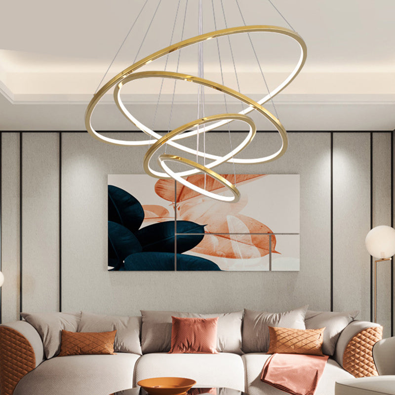 Gold 3/4 Tiers Chandelier Lamp Simplicity Stainless Steel LED Circle Ceiling Pendant