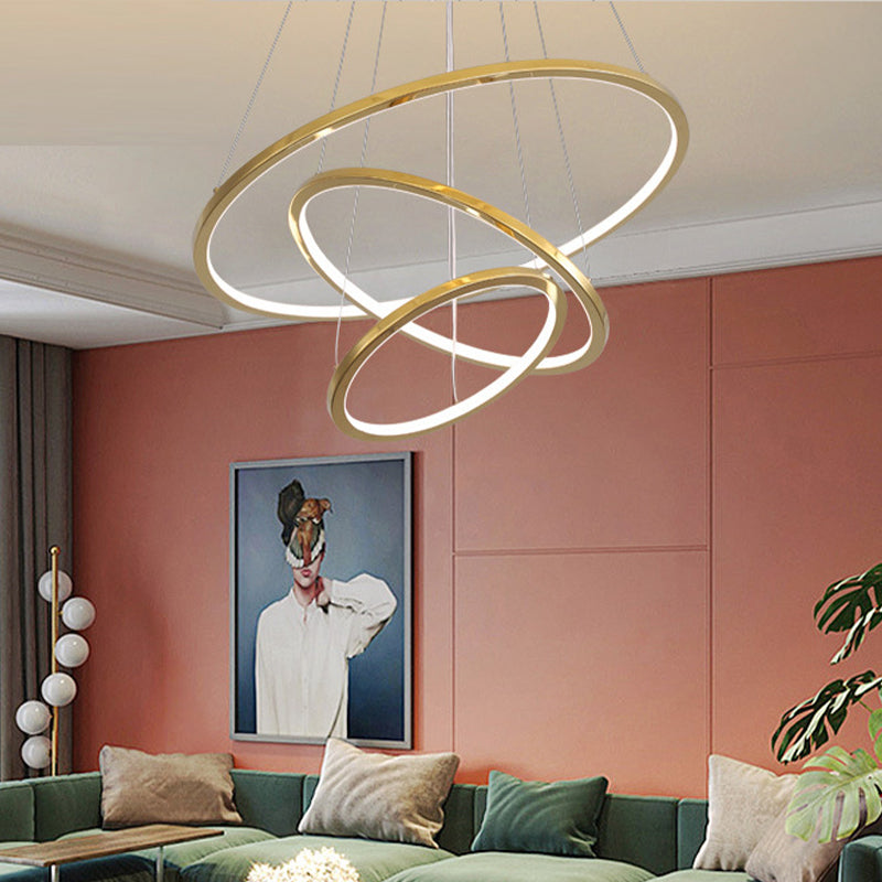 Gold 3/4 Tiers Chandelier Lamp Simplicity Stainless Steel LED Circle Ceiling Pendant