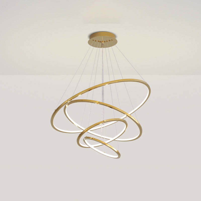 Gold 3/4 Tiers Chandelier Lamp Simplicity Stainless Steel LED Circle Ceiling Pendant