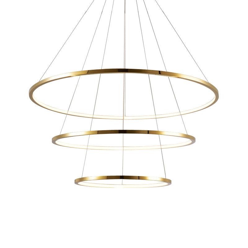 Gold 3/4 Tiers Chandelier Lamp Simplicity Stainless Steel LED Circle Ceiling Pendant