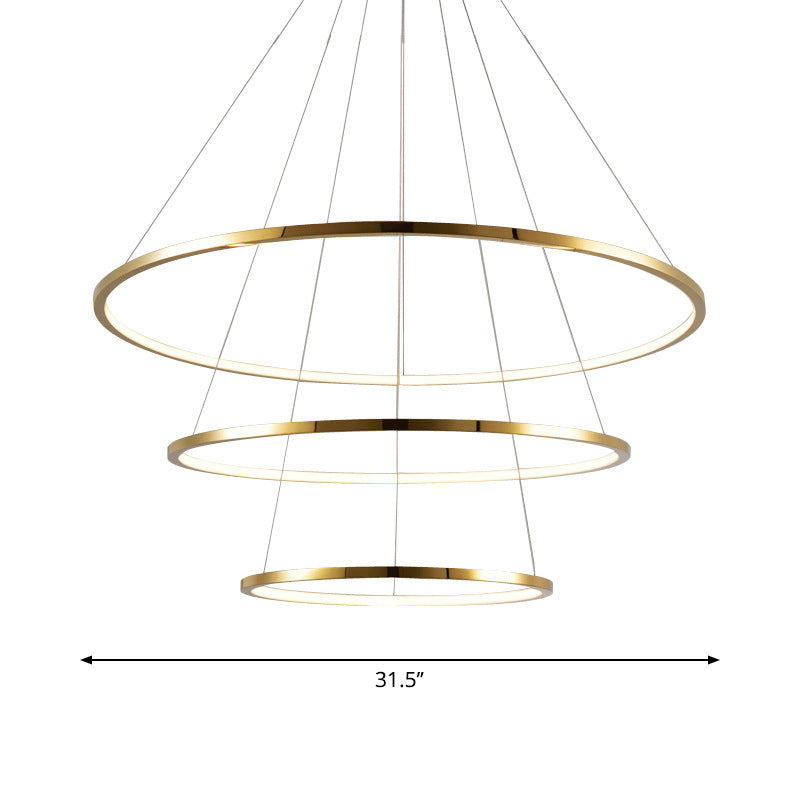 Gold 3/4 Tiers Chandelier Lamp Simplicity Stainless Steel LED Circle Ceiling Pendant