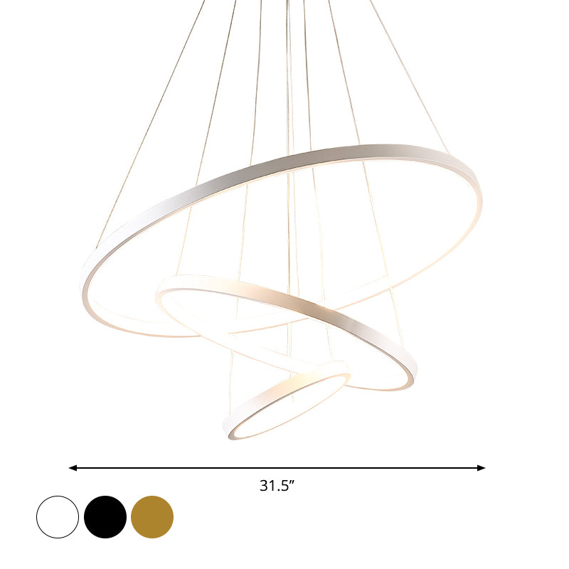 3-ring woonkamer plafond kroonluchter acryl eenvoudige stijl led hanger licht in zwart/wit/goud
