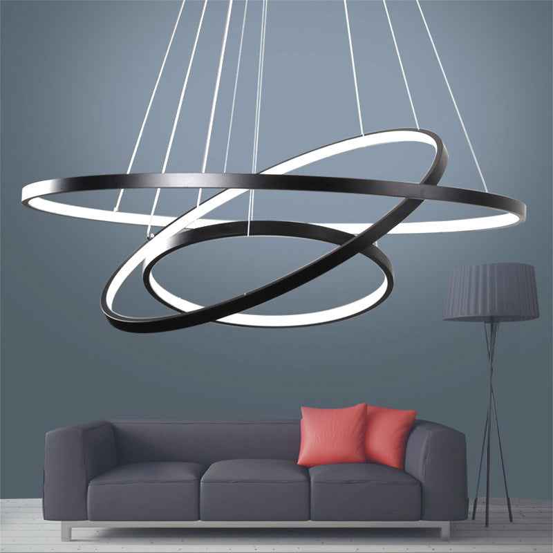 3-ring woonkamer plafond kroonluchter acryl eenvoudige stijl led hanger licht in zwart/wit/goud
