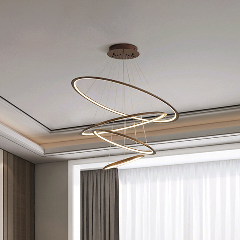 3/4 Tiers Slim Hoop Pendant Lighting Simple Aluminum Living Room LED Chandelier in Gold/Coffee