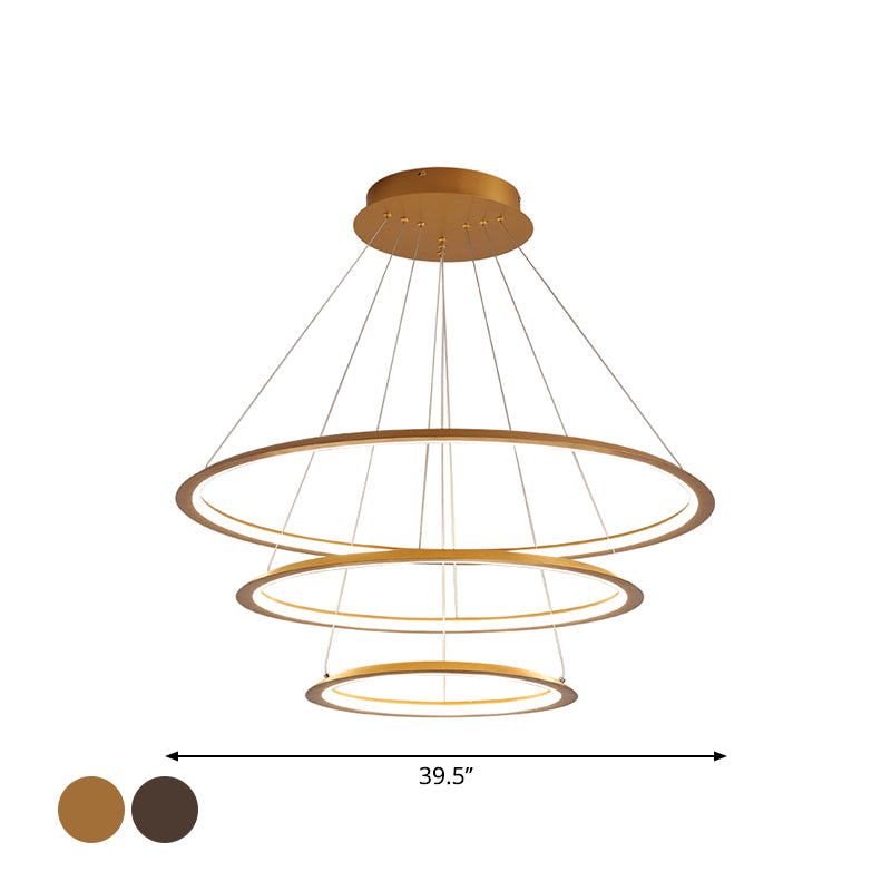3/4 Tiers Slim Hoop Pendant Lighting Simple Aluminum Living Room LED Chandelier in Gold/Coffee