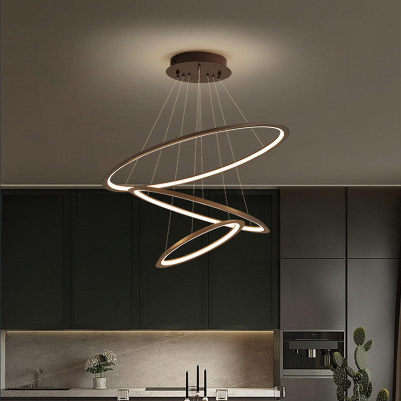 3/4 Tiers Slim Hoop Pendant Lighting Simple Aluminum Living Room LED Chandelier in Gold/Coffee