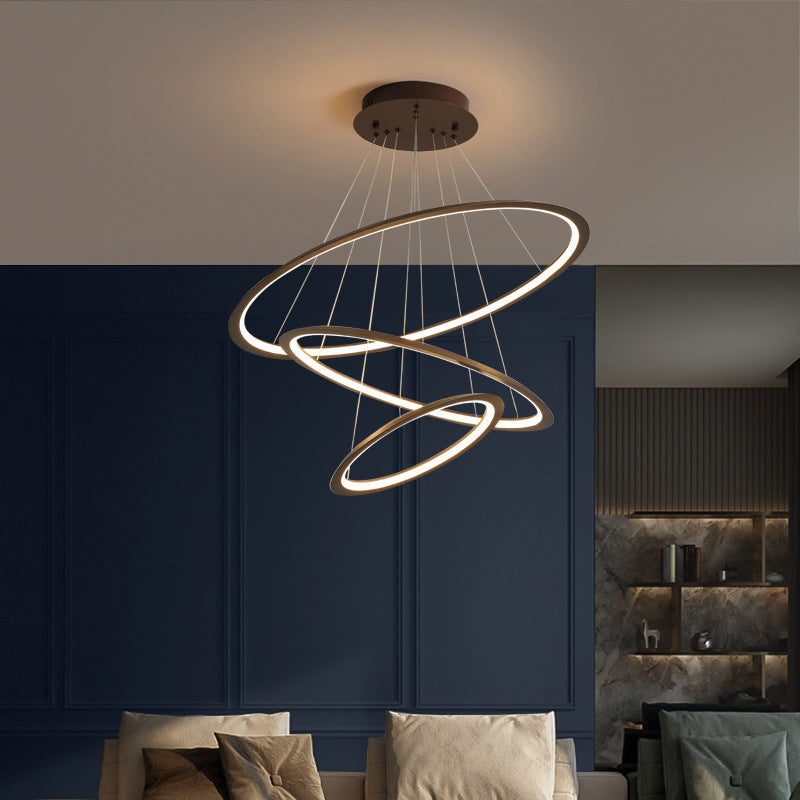3/4 Tiers Slim Hoop Pendant Lighting Simple Aluminum Living Room LED Chandelier in Gold/Coffee