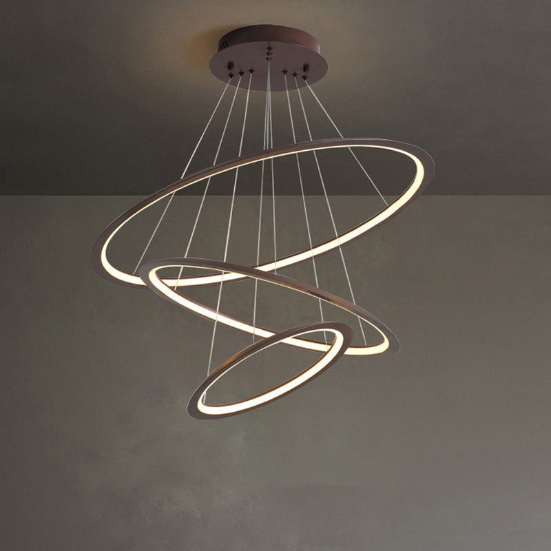 3/4 Tiers Slim Hoop Pendant Lighting Simple Aluminum Living Room LED Chandelier in Gold/Coffee