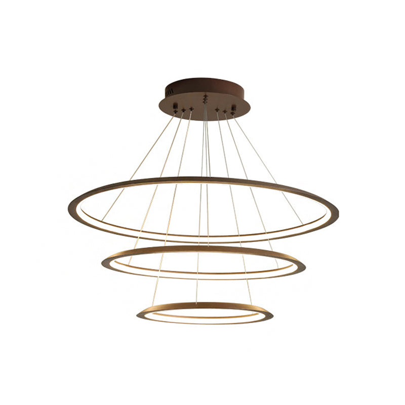 3/4 Tiers Slim Hoop Pendant Lighting Simple Aluminum Living Room LED Chandelier in Gold/Coffee