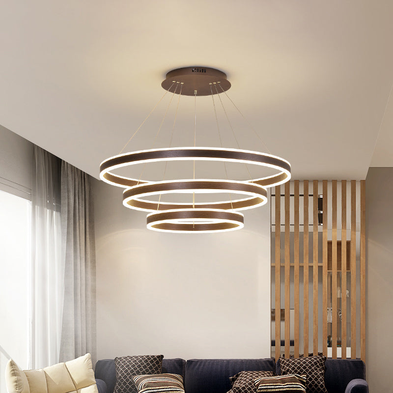 Lampada per appennata a led minimalista Black/Gold/Coffee 3 Circle a livello lampadario con ombra acrilica