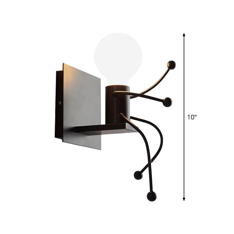 Small Man Metal Wall Sconce Light Art Deco 1/2 Bulb White Mur Mount Light For Kids Room