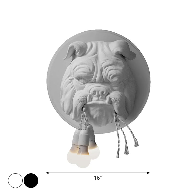 White/Black Bulldog Head Wall Lamp Artistic 3 Heads Resin Wall Mounted Light for Bathroom