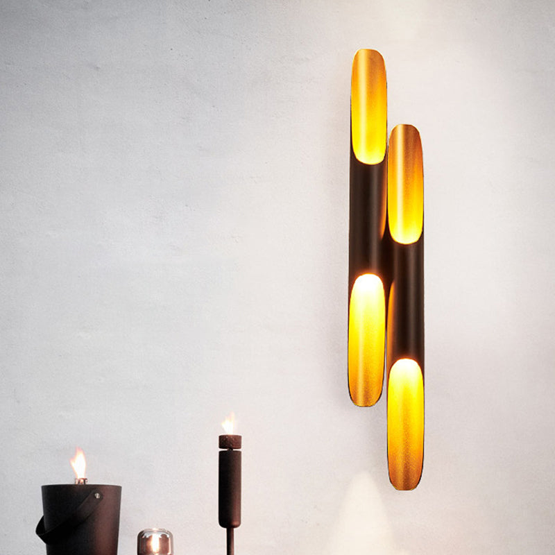 Cylinder Metallic Wall Mounted Light Modern 1/4-Bulb Yellow-Black Wall Sconce for Living Room