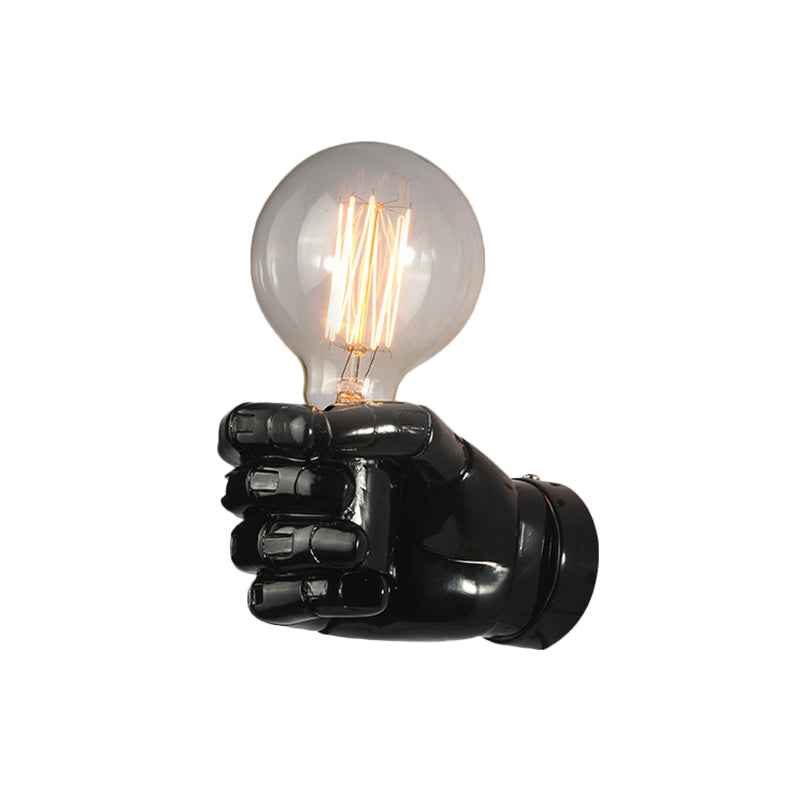 Resin Fist Wall Mounted Light Artistry 1-Bulb Wall Sconce in White/Black/Distressed Wood for Restaurant