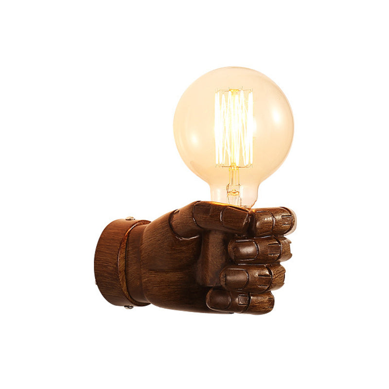Resin Fist Wall Mounted Light Artistry 1-Bulb Wall Sconce in White/Black/Distressed Wood for Restaurant