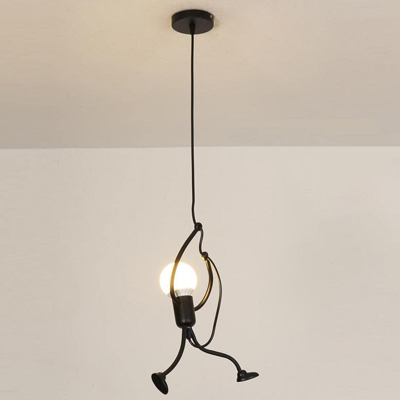 Small Man Hanging Ceiling Light Artistic Metallic 1/3-Head Bedroom Pendant in Black