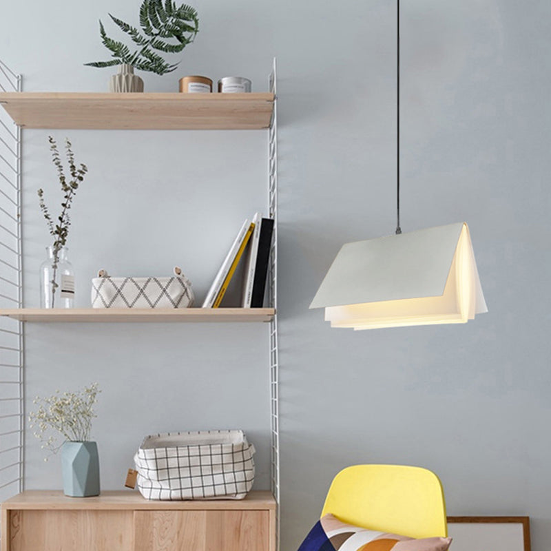 Book Pendant Ceiling Light Nordic Plastic 1-Bulb Living Room Hanging Lamp in White/Black/Yellow