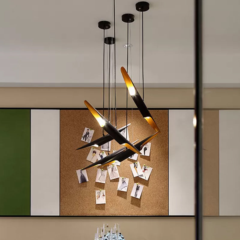 Black Pole Ceiling Light Decorative 2 Bulbs Metal Hanging Pendant Light for Living Room