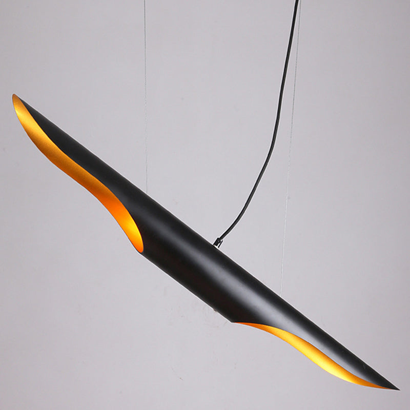 Black Pole Ceiling Light Decorative 2 Bulbs Metal Hanging Pendant Light for Living Room