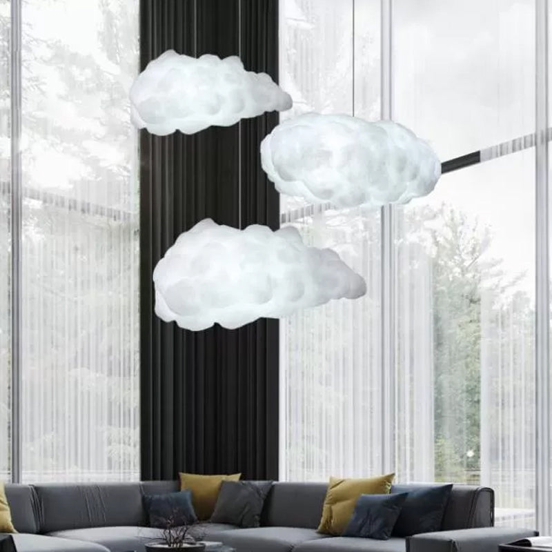 Cloudy Hanging Pendant Light Artistry Fabric 1-Head Living Room Ceiling Light in White