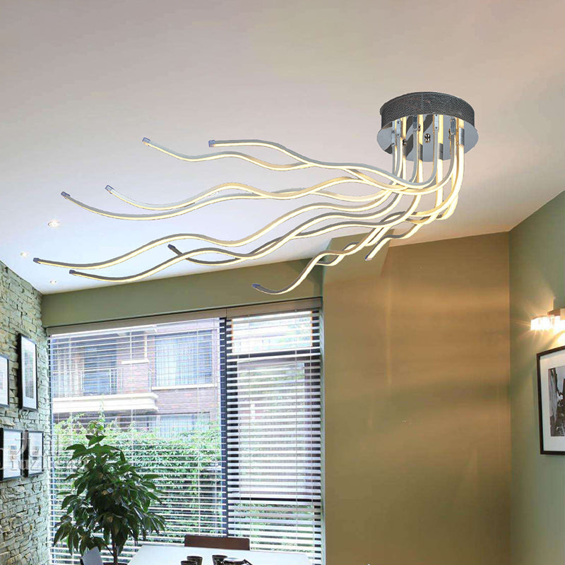 Aluminium golvend plafondlamp Minimalistisch chroom LED semi-inbouwverlichting in warm/wit licht