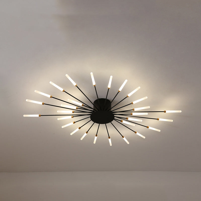 Lámpara de techo con ráfaga negra/dorada, lámpara LED acrílica semiempotrada contemporánea de 12/18/28 luces para dormitorio