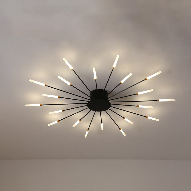 Lámpara de techo con ráfaga negra/dorada, lámpara LED acrílica semiempotrada contemporánea de 12/18/28 luces para dormitorio