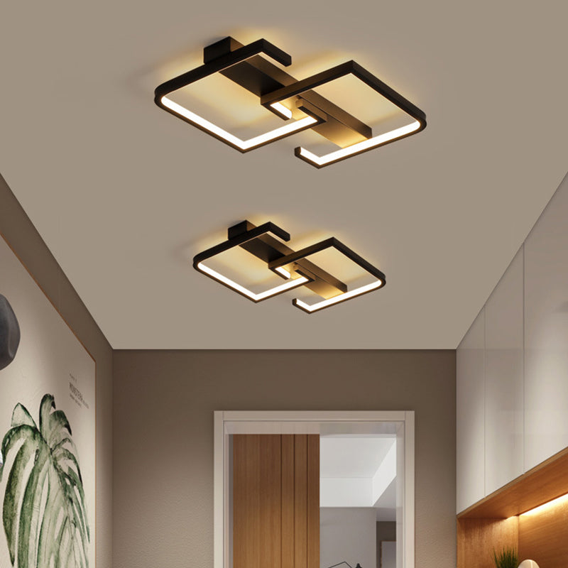 Lámpara de techo con letra C de metal, luz LED negra moderna de montaje semiempotrado en luz blanca/cálida