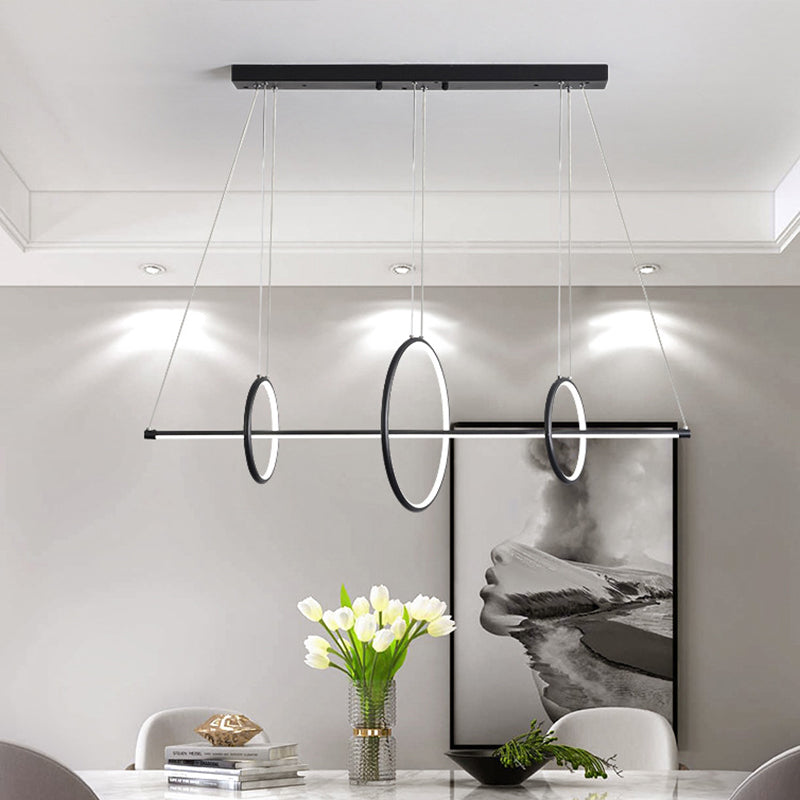 Circle and Linear Pendant Lamp Minimalist Acrylic Black/Gold LED Island Lighting in Warm/White Light, 35.5"/43" Width